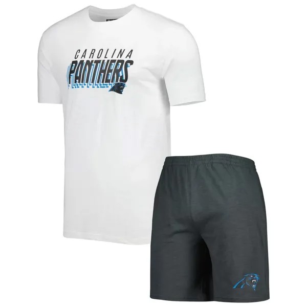 Мужская футболка и шорты для сна Concepts Sport Charcoal/White Carolina Panthers Downfield