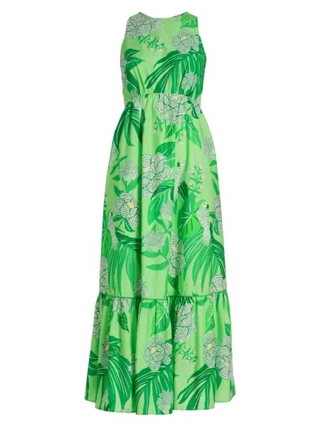 Платье макси с цветочным принтом в виде капли росы Farm Rio, зеленый