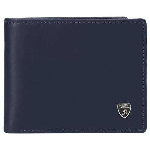 Бумажник Automobili Lamborghini, натуральная кожа, гладкая фактура, 2 отделения для банкнот, отделение для карт, синий