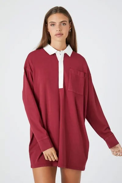 Мини-платье-рубашка в стиле регби Forever 21, бордовый