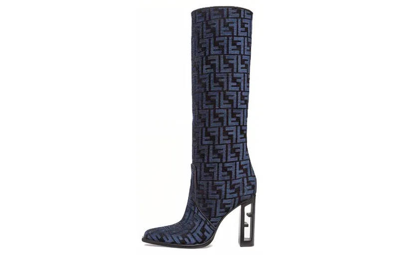 Сапоги женские, синие, выше колена Fendi