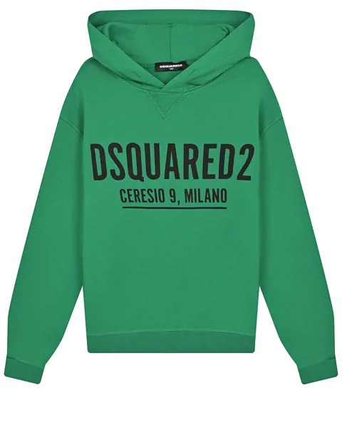 Зеленая толстовка-худи с черным лого Dsquared2 детская