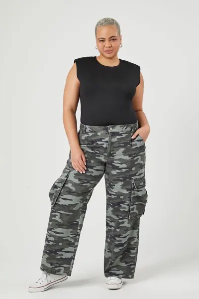Широкие брюки-карго с камуфляжным принтом больших размеров Forever 21, оливковый