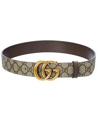 Gucci Gg Marmont Двусторонний ремень Gg Supreme из ткани и кожи женский коричневый 75