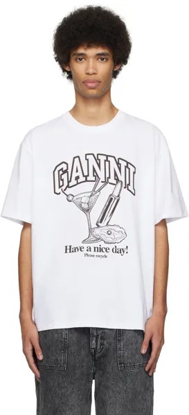 Белая коктейльная футболка Ganni, цвет Bright white