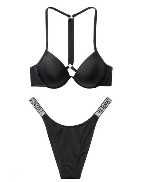 Victorias Secret Shine Strap Fabulous Push Up Top Бразильский комплект для плавания Черный