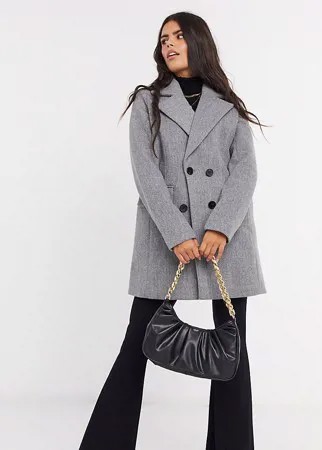 Двубортное пальто-бушлат Fashion Union Petite-Серый