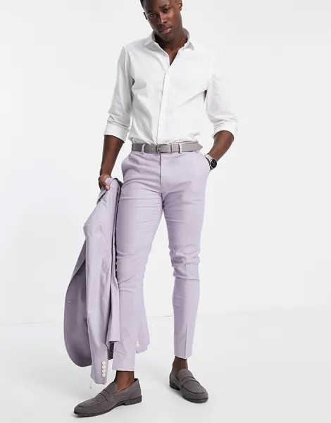 Cупероблегающие брюки пастельного сиреневого цвета из хлопка и льна ASOS DESIGN-Фиолетовый цвет