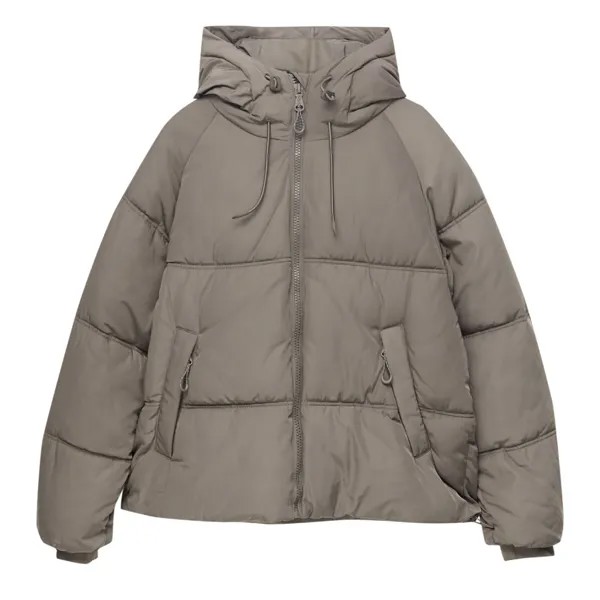 Куртка Pull&Bear Hooded Puffer, хаки