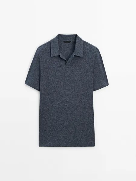 Рубашка-поло из 100% хлопка с деталями из мулине. Massimo Dutti, синий
