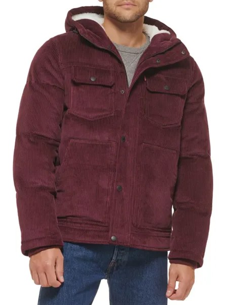 Вельветовая куртка-пуховик классического кроя с капюшоном Levi'S, цвет Burgundy