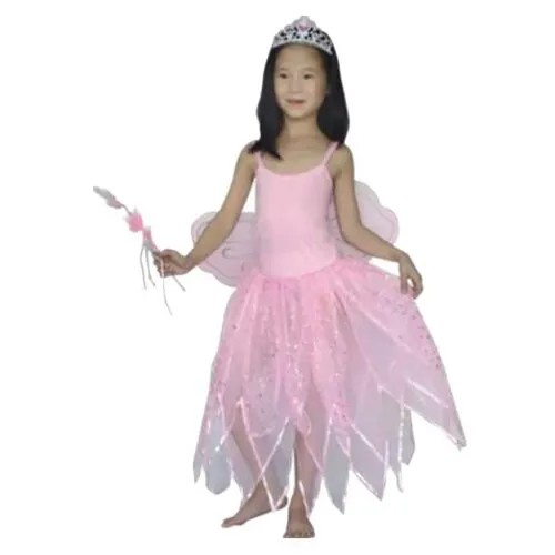 Карнавальный костюм SNOWMEN Е81024-2 розовое платье в блестках и волшебная палочка, размер 10-12 лет