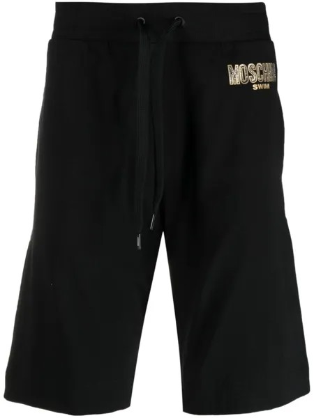 Moschino спортивные шорты с логотипом и стразами, черный