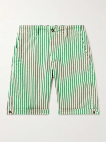 Полосатые прямые хлопковые шорты-бермуды INCOTEX, зеленый