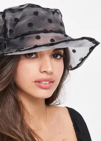 Прозрачная шляпа-панама в горошек My Accessories London-Черный цвет