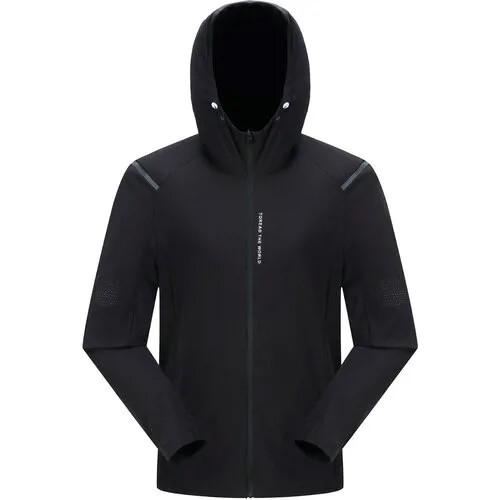Ветровка TOREAD Men's running training jacket для бега, складывается в карман, вентиляция, светоотражающие элементы, быстросохнущая, несъемный капюшон, размер M, черный