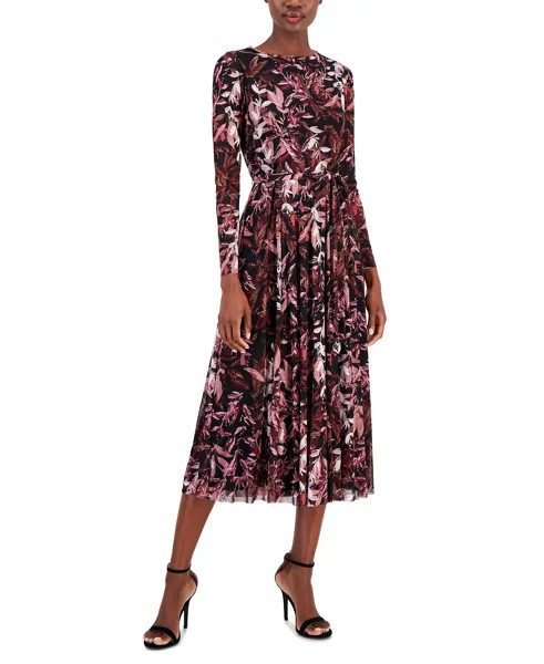 Женское сетчатое платье миди с цветочным принтом Anne Klein