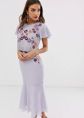 Платье миди с короткими рукавами и контрастными бусинами Frock & Frill-Черный