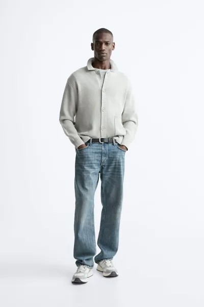 Хлопковый кардиган с карманом ZARA, серый