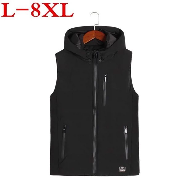 Мужские размера плюс 8XL 7XL куртка без рукавов зимняя теплая куртка homme новые костюмы для отдыха с капюшоном и застежкой-молнией, мужская мода,...