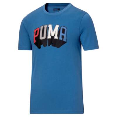 Футболка Puma Athletics Club с круглым вырезом и короткими рукавами, молодежная футболка для мальчиков, синий спортсмен