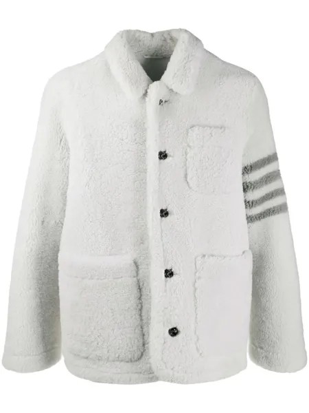 Thom Browne шуба с полосками 4-Bar, белый