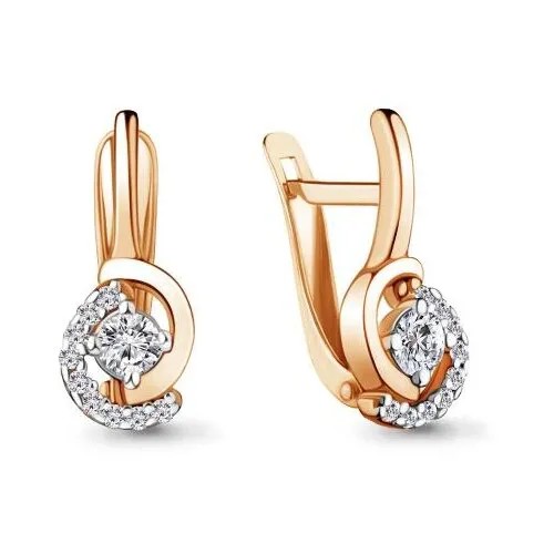 Серьги AQUAMARINE, золото, 585 проба, фианит
