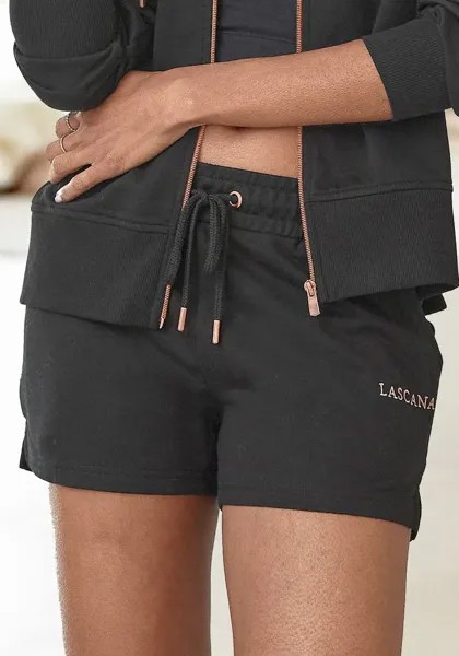 Спортивные шорты LASCANA с вышивкой логотипа, костюм для отдыха, черный