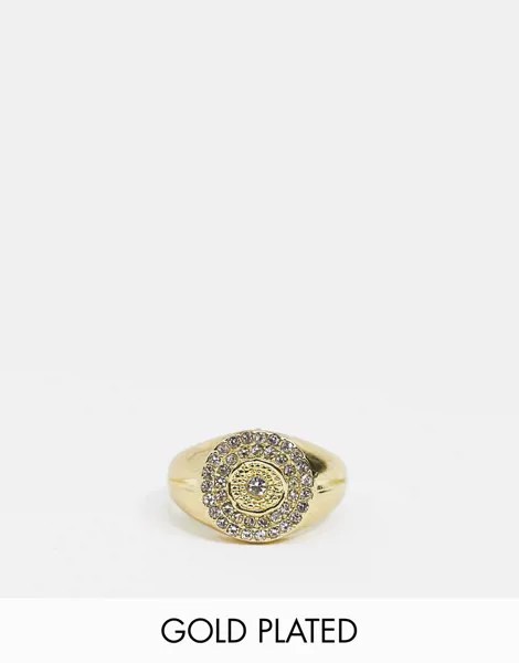 Позолоченное кольцо-печатка с мозаикой из камней Luv AJ-Золотистый