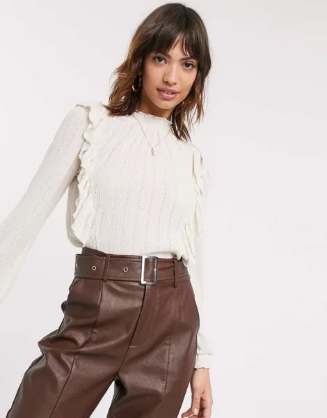 Кремовый лонгслив с оборками River Island