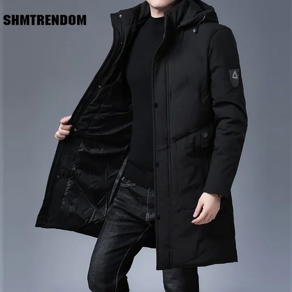 Высококачественная зимняя утепленная новая брендовая дизайнерская Повседневная модная верхняя одежда, парки, куртка, Мужская удлиненная ветровка, пальто, мужская одежда