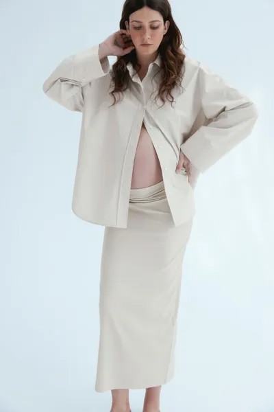 Юбка миди Mom в рубчик H&M, бежевый