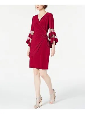 R-M RICHARDS Женское красное платье с акцентом на талии, белое платье с запахом и рукавами 3/4 Petites 4P