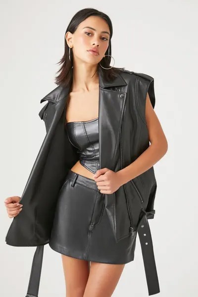 Мото жилет из искусственной кожи Forever 21, черный