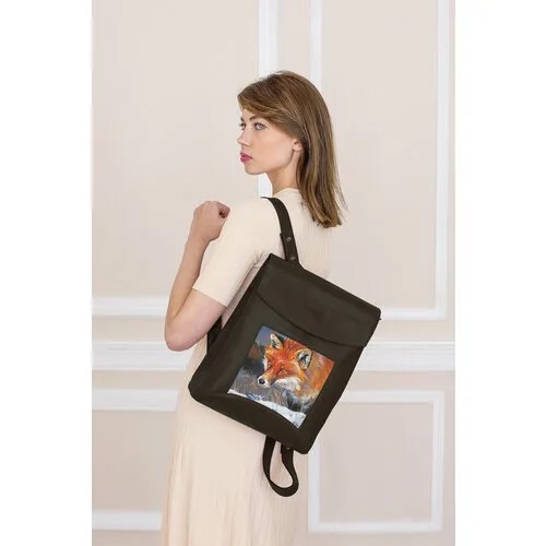 Рюкзак Eshemoda Сумка-рюкзак с принтом Eshemoda “Королевский фазан”, цвет коричневый 064228136, фактура зернистая, матовая, коричневый, оранжевый