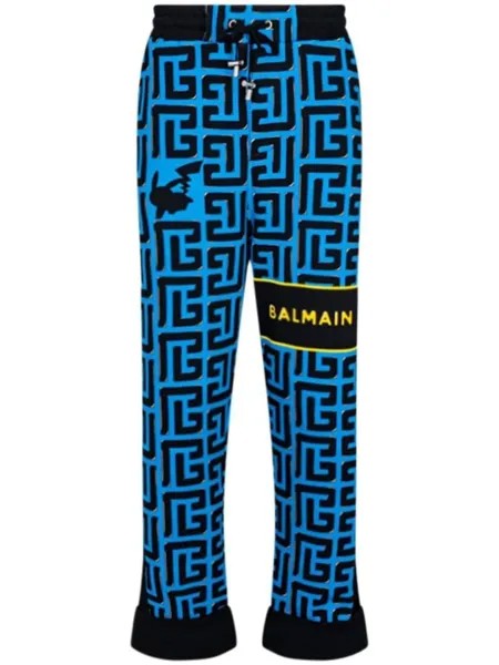 Спортивные брюки с монограммой Balmain, синий
