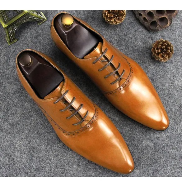 Туфли-оксфорды мужские с острым носком, модельные итальянские туфли дерби, на шнуровке, свадебные классические, желтые, черные, винные, весн...