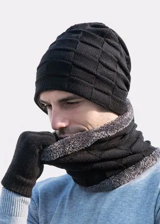 Для мужчин 2/3 шт. Plus бархат сохраняет тепло зимой Шея защитный головной убор шарф полный палец Перчатки вязаный Шапка