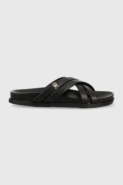 Кожаные шлепанцы STRAP FEMININE SANDAL Tommy Hilfiger, черный