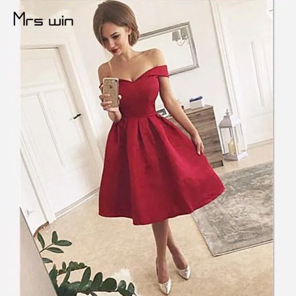 Mrs Win коктейльные платья, женское короткое коктейльное платье, бордовое, размера плюс, с открытыми плечами, с плиссированным корсетом на спин...