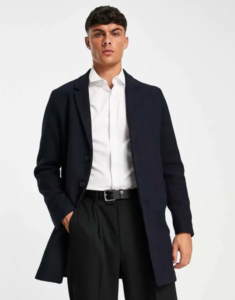 Темно-синее шерстяное пальто премиум-класса Jack & Jones