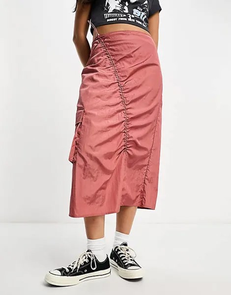 Розовая юбка-карго миди только со сборками