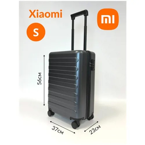 Чемодан-самокат Xiaomi, алюминий, поликарбонат, пластик, ABS-пластик, водонепроницаемый, опорные ножки на боковой стенке, жесткое дно, усиленные углы, износостойкий, рифленая поверхность, ребра жесткости, 38 л, размер S, серый