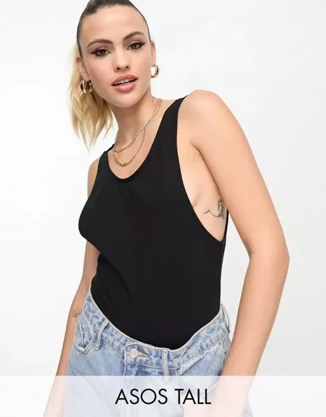 Черное боди ASOS DESIGN Tall с широкими проймами и глубоким вырезом на спине