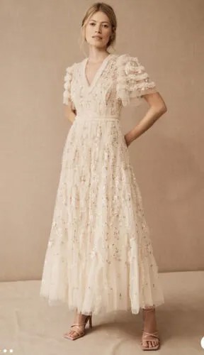 NEEDLE - THREAD Платье до щиколотки Florentina, кружевное платье с цветочной вышивкой и рюшами 2