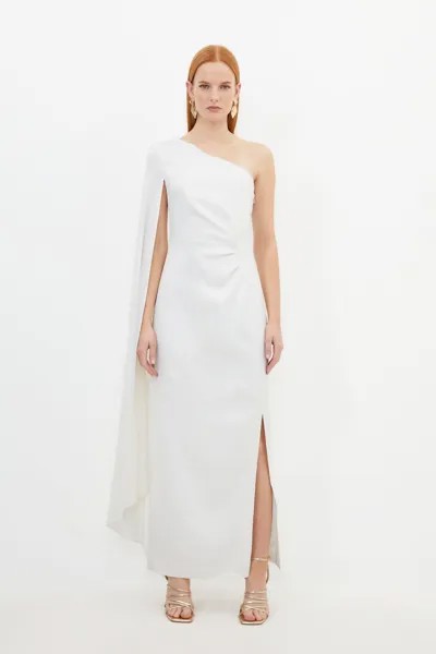 Платье макси на одно плечо с атласной спинкой, креповой драпировкой Karen Millen, белый