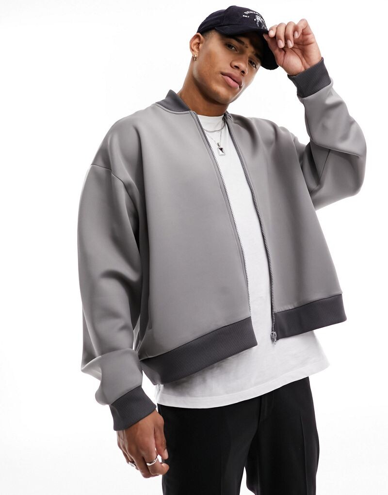 Серый объемный бомбер ASOS DESIGN