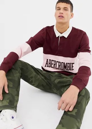 Бордовое поло с длинными рукавами и логотипом Abercrombie & Fitch-Красный