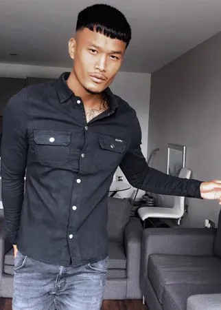 Черная обтягивающая джинсовая рубашка Liquor N Poker-Черный цвет