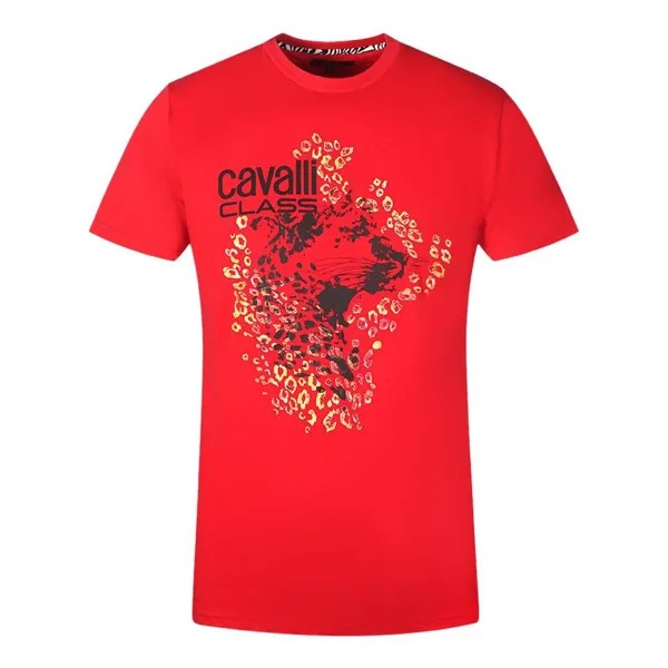 Красная футболка с леопардовым принтом Cavalli Class, красный